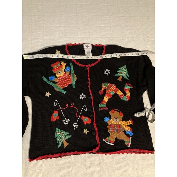 Embroidered Nutcracker Christmas Cardigan L Ugly Sweater Granny Black Vintage - Picture 3 of 9